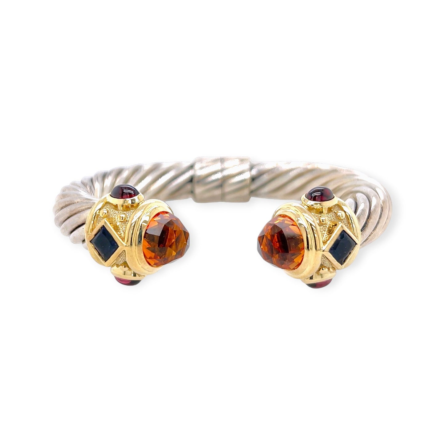 David Yurman Renaissance Cable Flex Silver Gold Citrine Iolite Garnet Bracelet