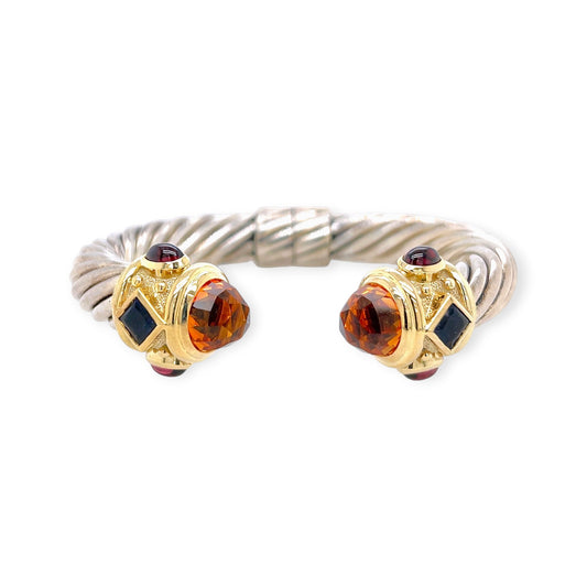 David Yurman Renaissance Cable Flex Silver Gold Citrine Iolite Garnet Bracelet