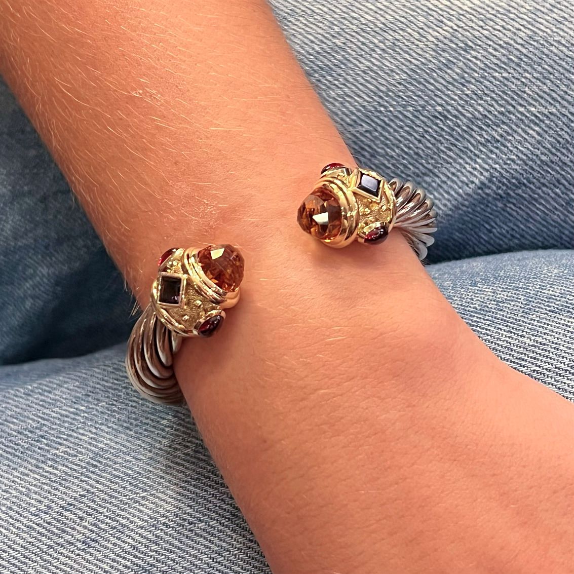David Yurman Renaissance Cable Flex Silver Gold Citrine Iolite Garnet Bracelet