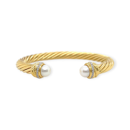 David Yurman Classic Cablespira Gold Pearl Diamond Bracelet