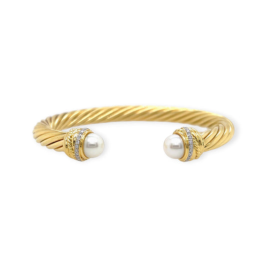 David Yurman Classic Cablespira Gold Pearl Diamond Bracelet