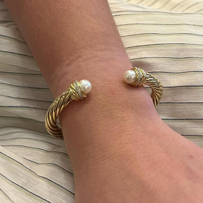 David Yurman Classic Cablespira Gold Pearl Diamond Bracelet