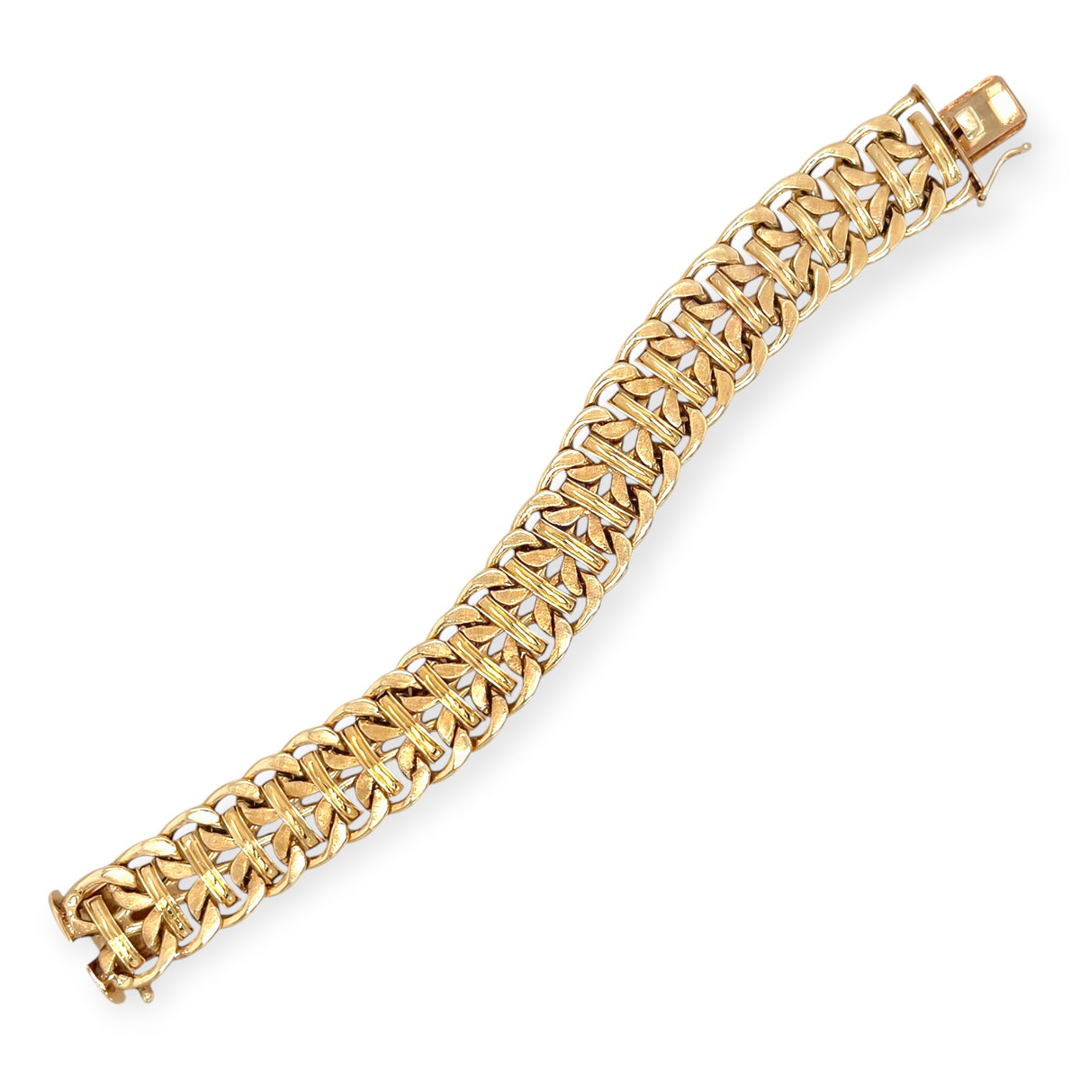 Gold Flexible Flat Curbed Double Link Bracelet