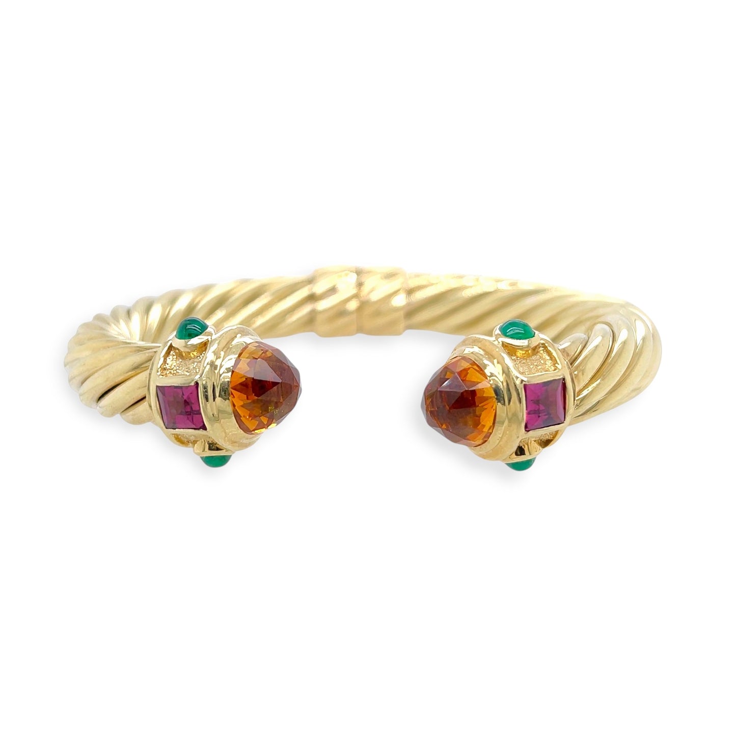 David Yurman Renaissance Cablespira Gold Citrine Emerald Rhodolite Bracelet