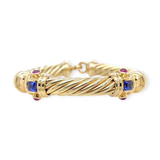 David Yurman Renaissance Cablespira Gold Ruby Sapphire Bracelet