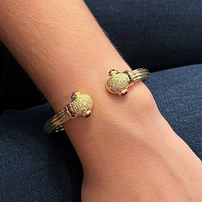 Gold Diamond Sapphire Ruby Hinged Bracelet