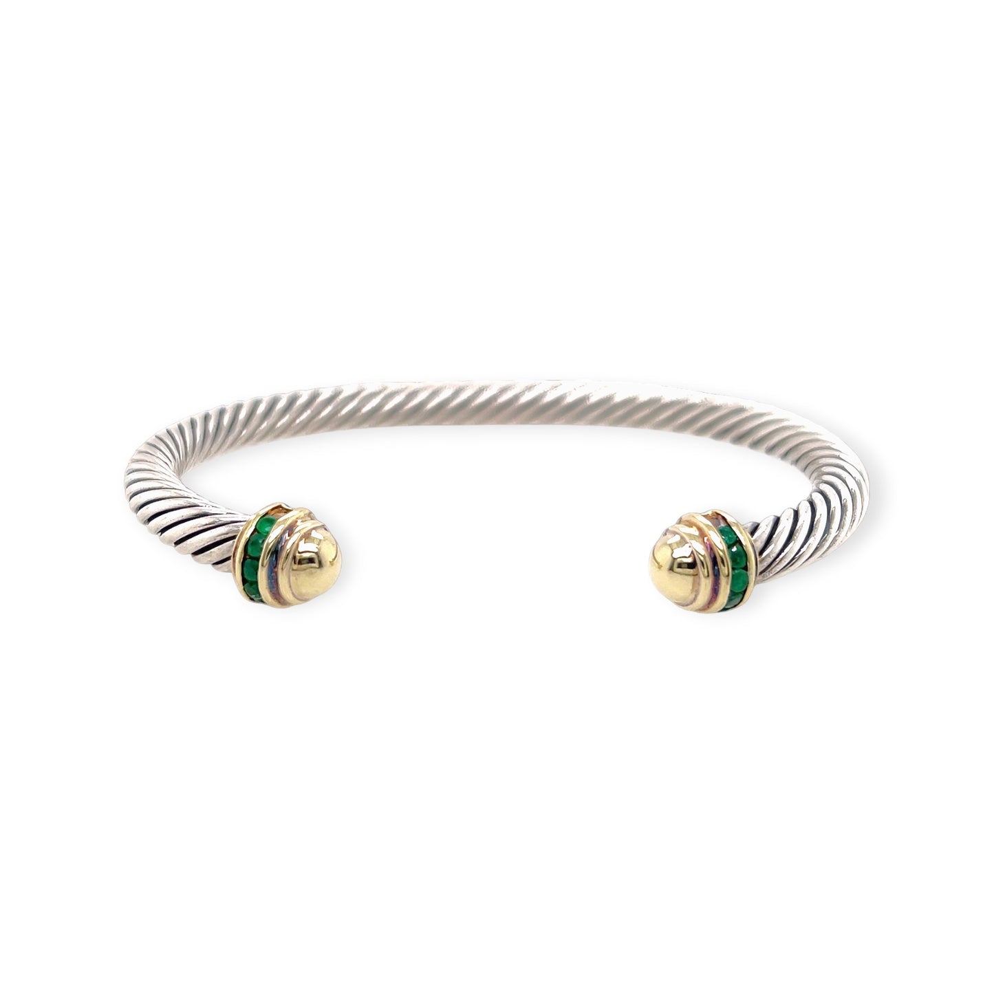 David Yurman Cablespira Silver Gold Emerald Bracelet