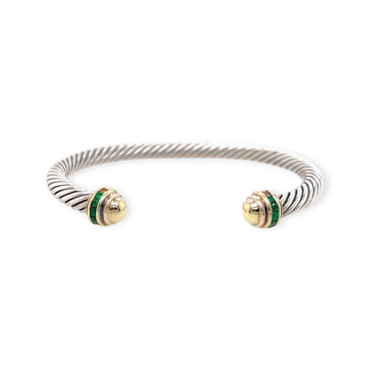 David Yurman Cablespira Silver Gold Emerald Bracelet