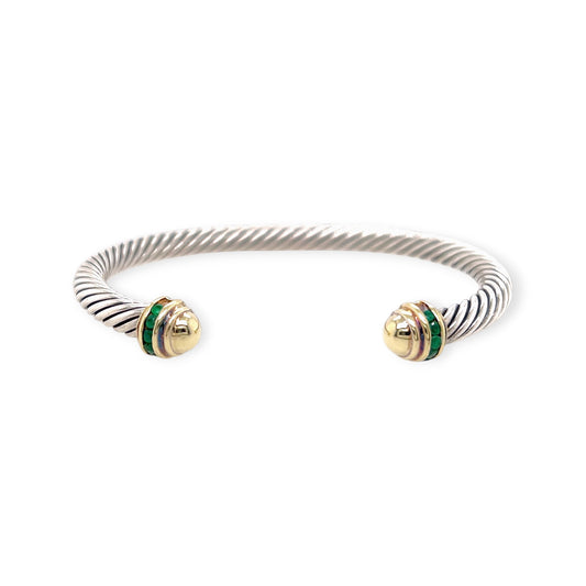 David Yurman Cablespira Silver Gold Emerald Bracelet