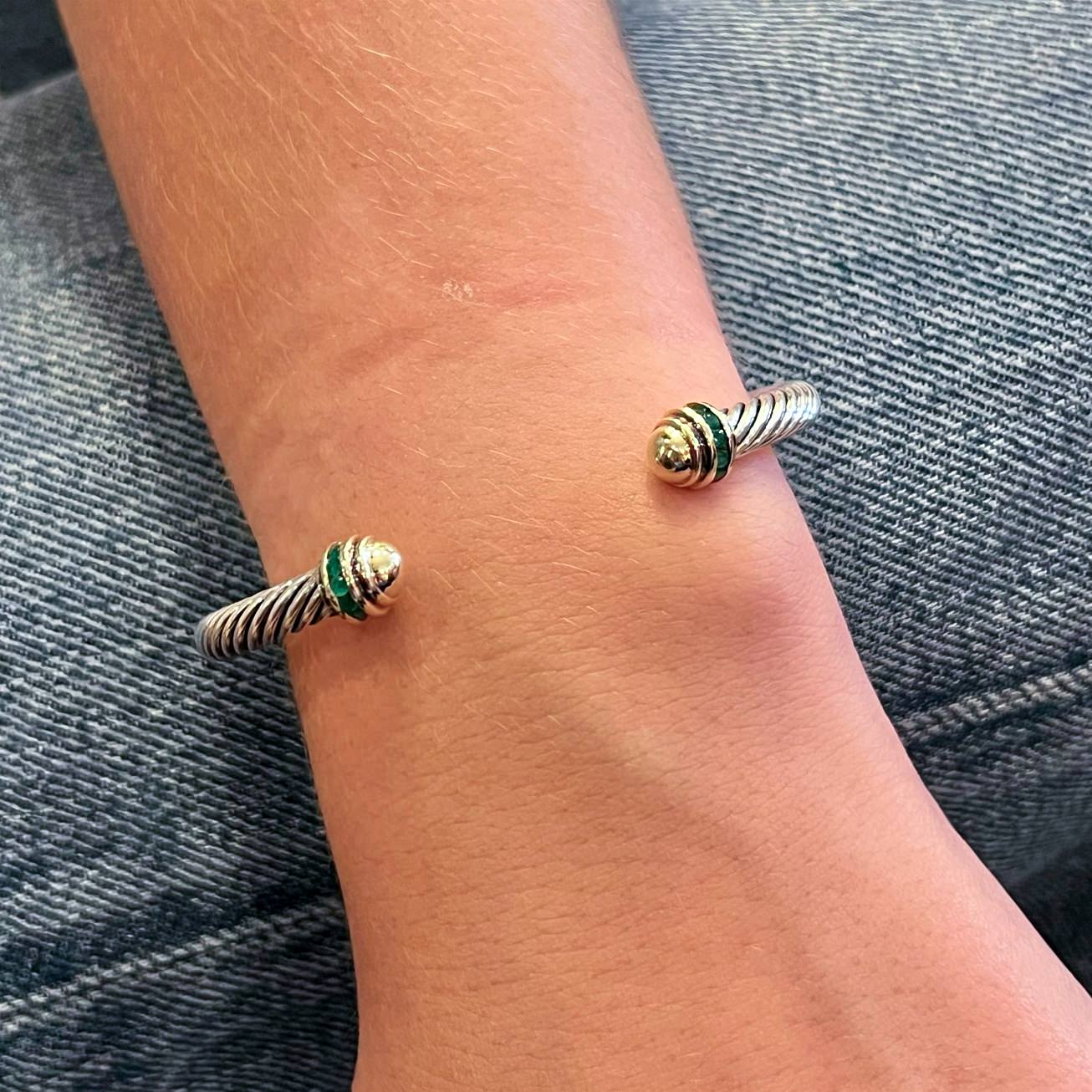 David Yurman Cablespira Silver Gold Emerald Bracelet