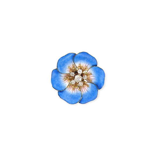 Antique Blue Enamel Flower Brooch