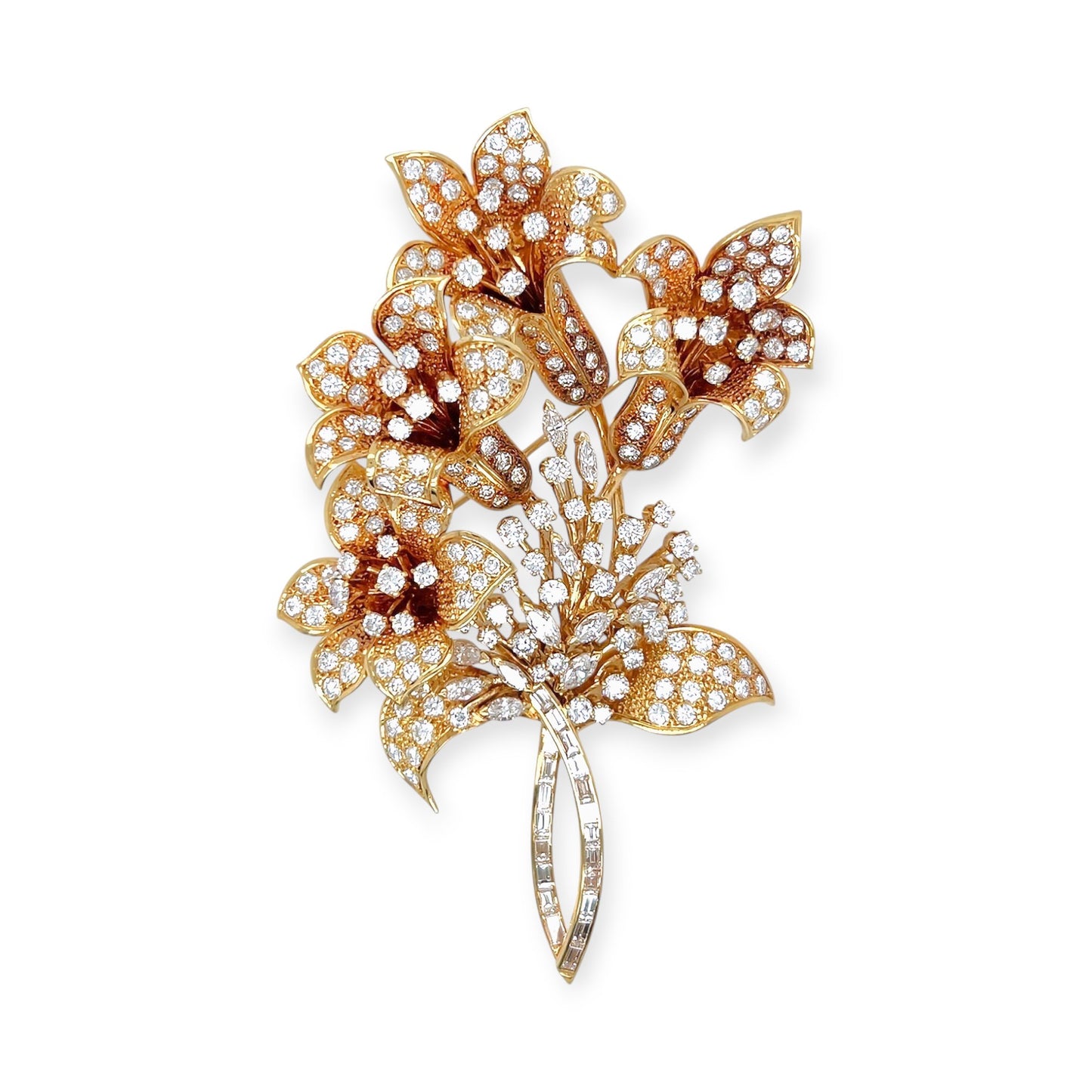 Gold Diamond Lily Bouquet Brooch