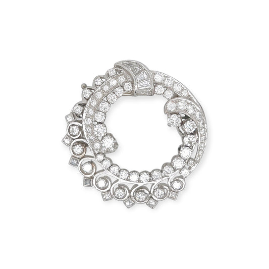 Platinum Diamond Circle Pendant Brooch