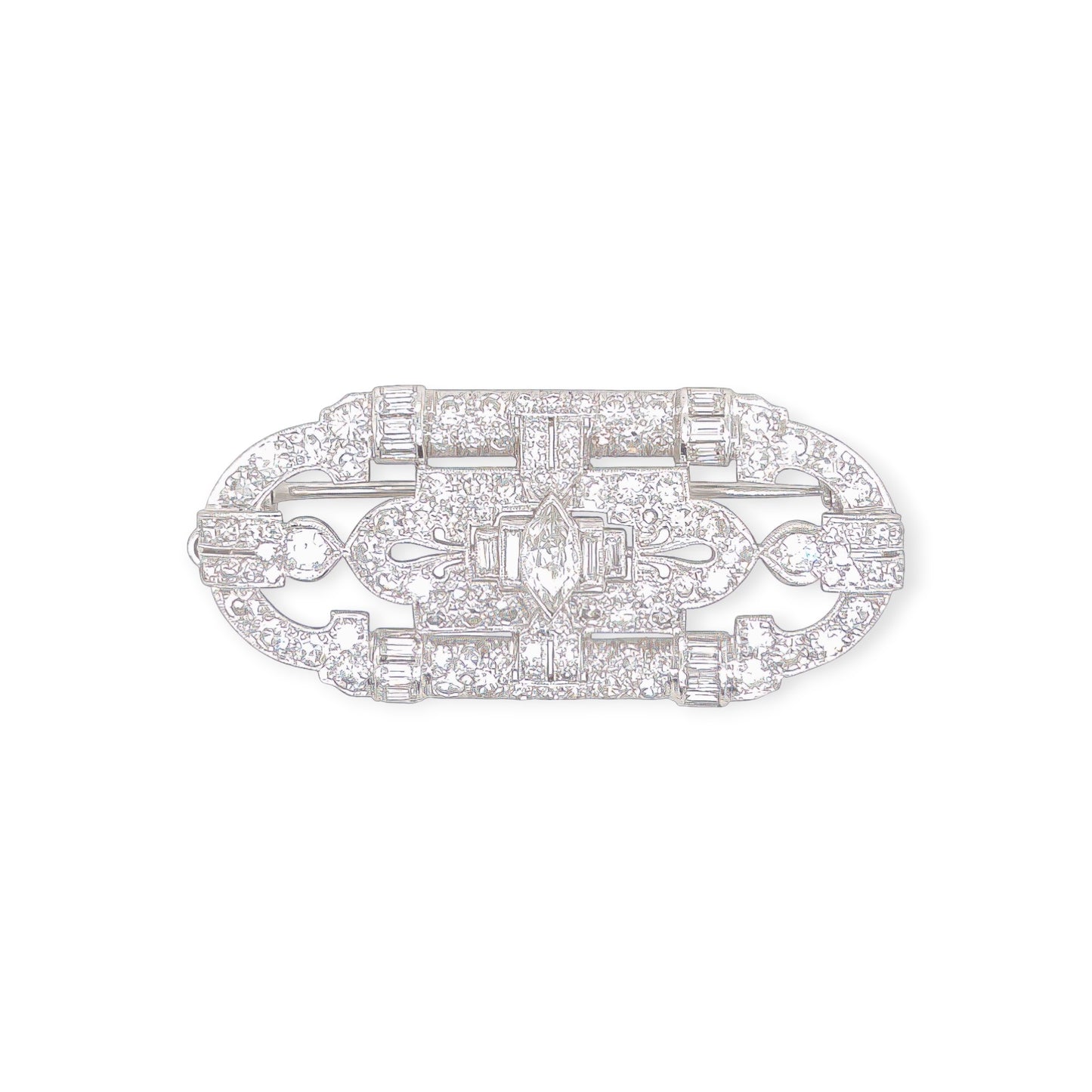 Art Deco Platinum Diamond Geometric Bar Brooch