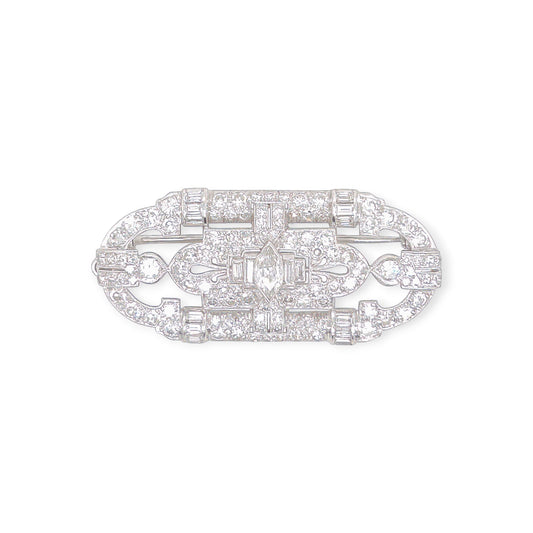 Art Deco Platinum Diamond Geometric Bar Brooch