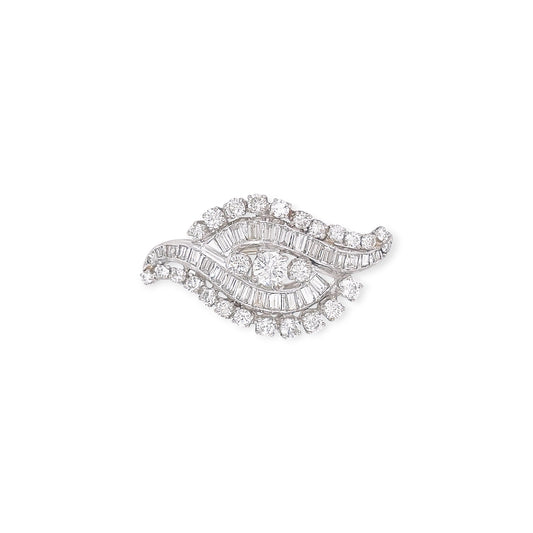Palladium Diamond Plume Brooch