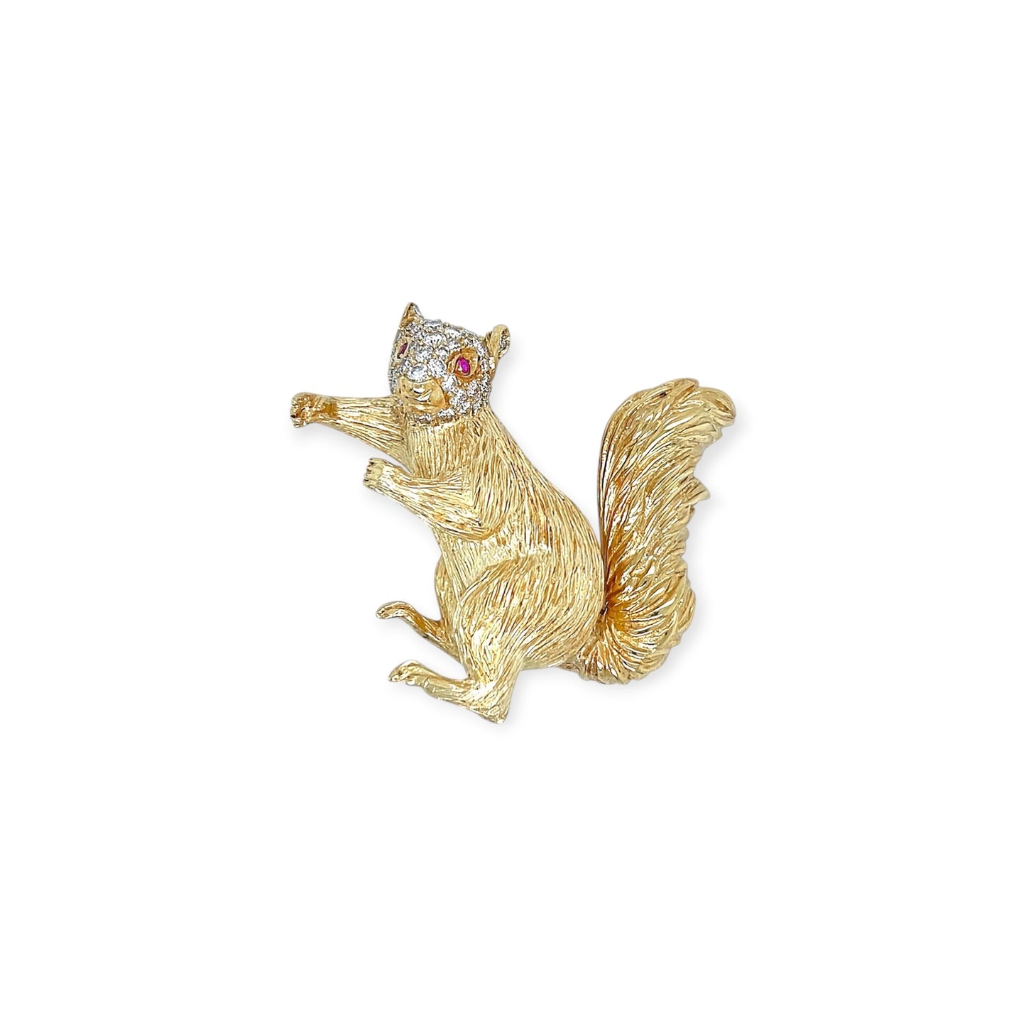 Gold Diamond Ruby Squirrel Brooch