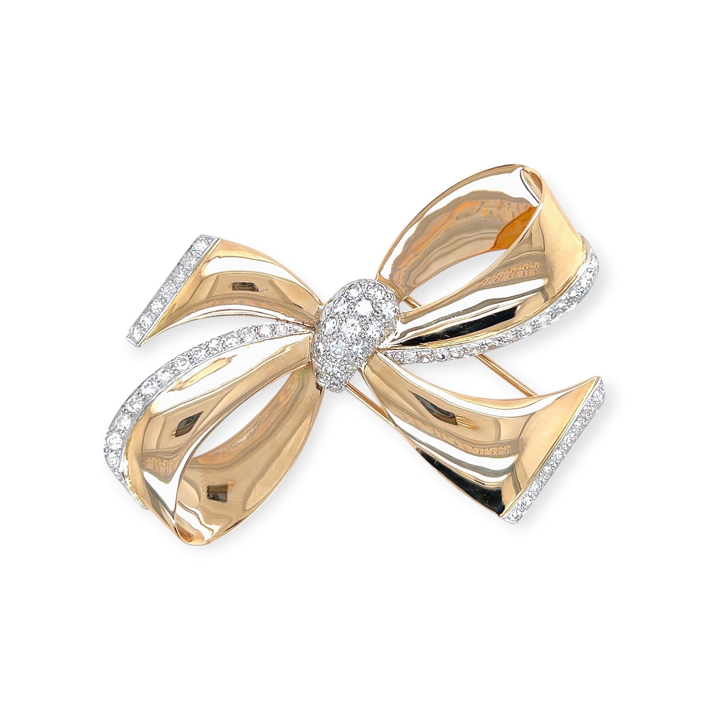 1950s Gold Platinum Diamond Bow Brooch