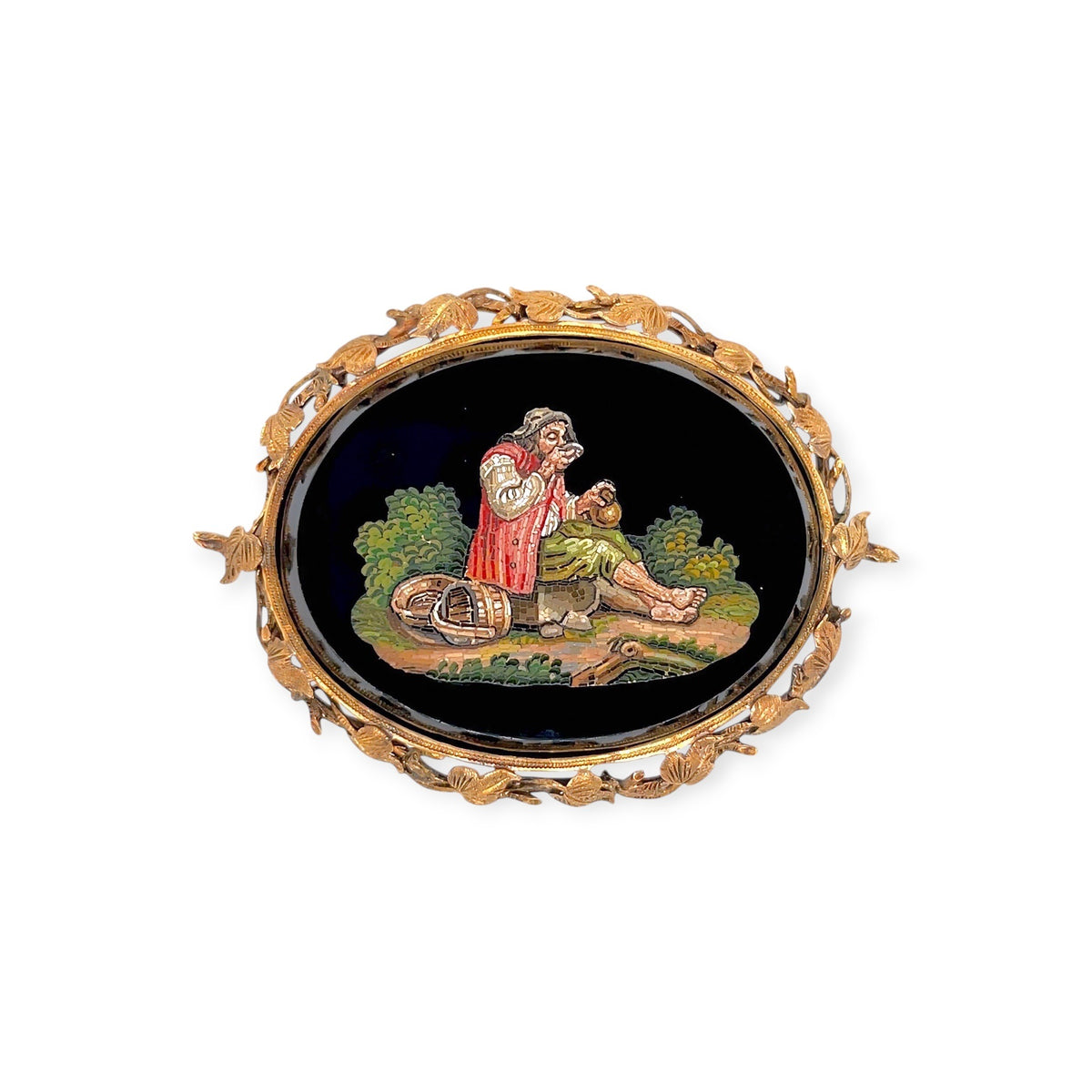 19th C Gold Oval Micromosaic Brooch