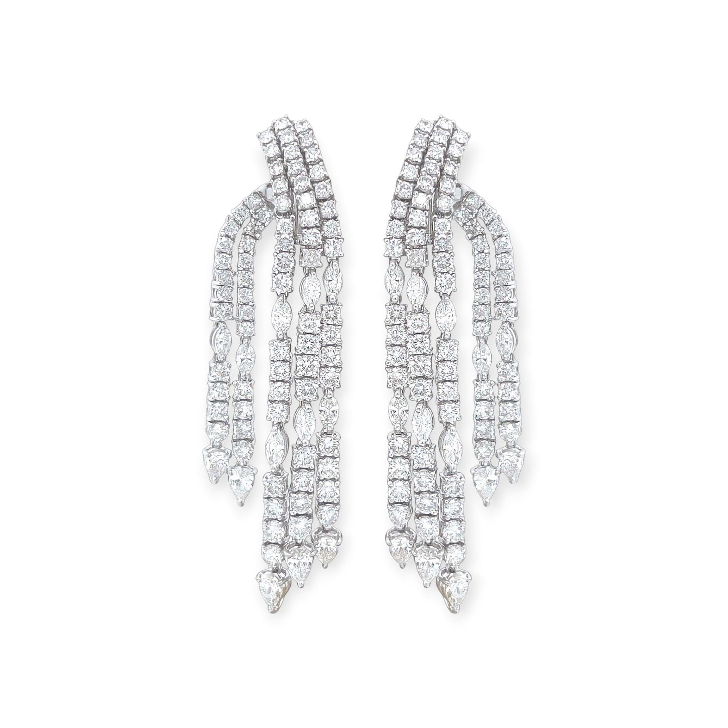 Long Cascading White Gold Diamond Earrings