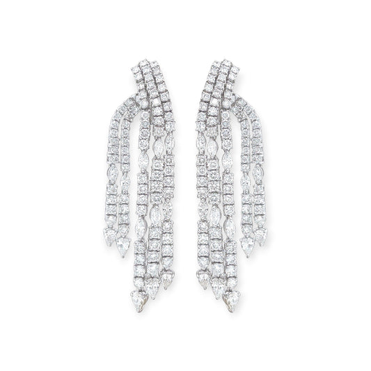 Long Cascading White Gold Diamond Earrings