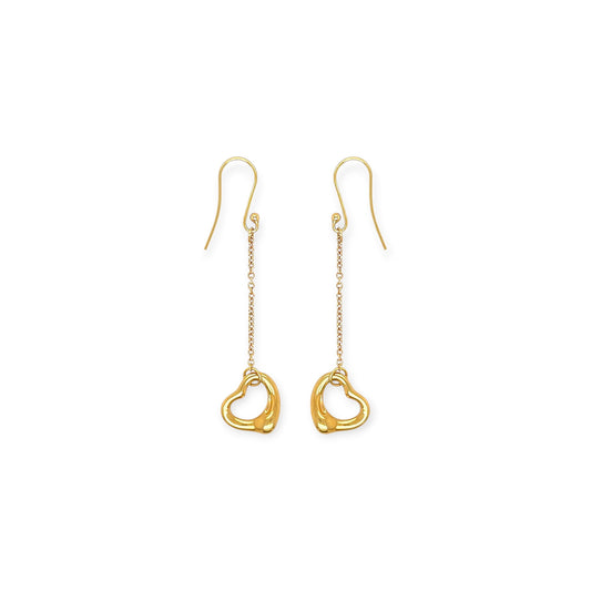 Tiffany Peretti Open Heart Gold Drop Earrings