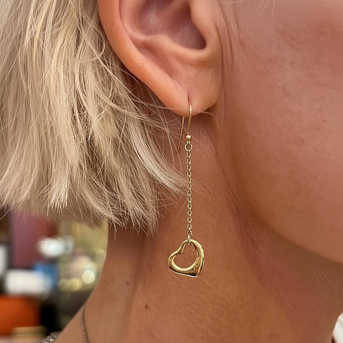 Tiffany Peretti Open Heart Gold Drop Earrings