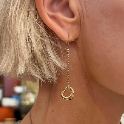 Tiffany Peretti Open Heart Gold Drop Earrings
