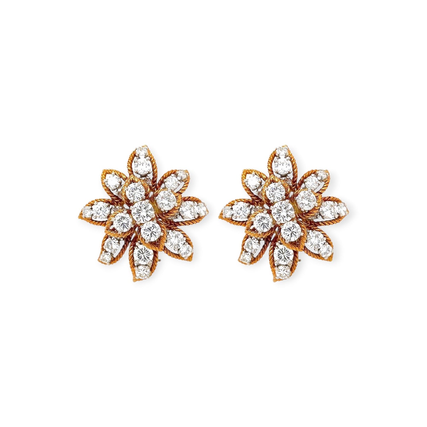 Twisted Gold Diamond Flower Earrings