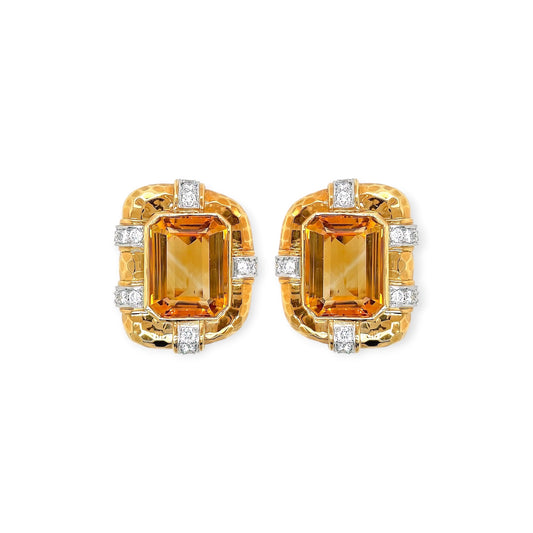 Andrew Clunn Gold Citrine Diamond Earrings
