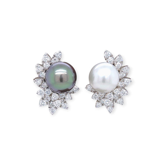 Tahitian and South Sea Pearl Diamond Earrings