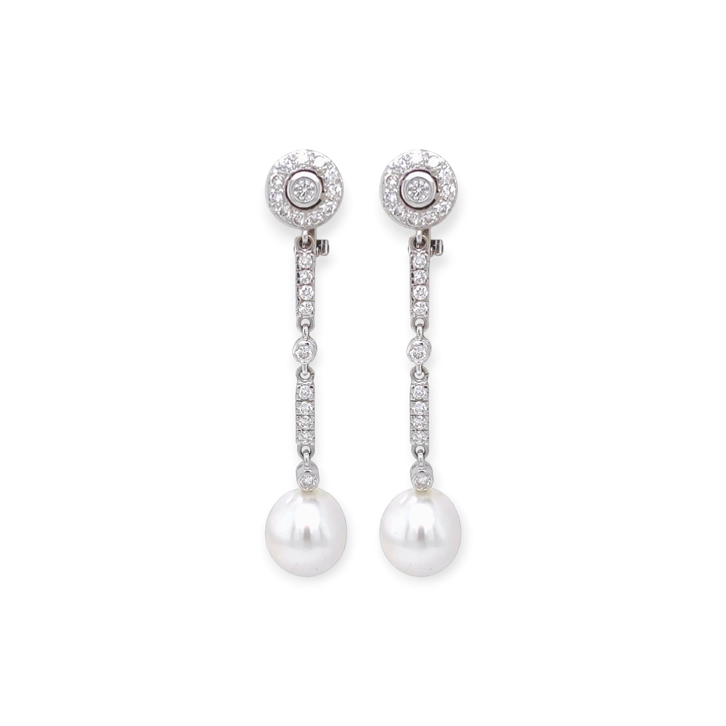 White Gold South Sea Pearl Diamond Drop Earrings