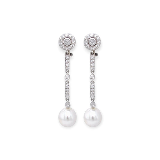 White Gold South Sea Pearl Diamond Drop Earrings