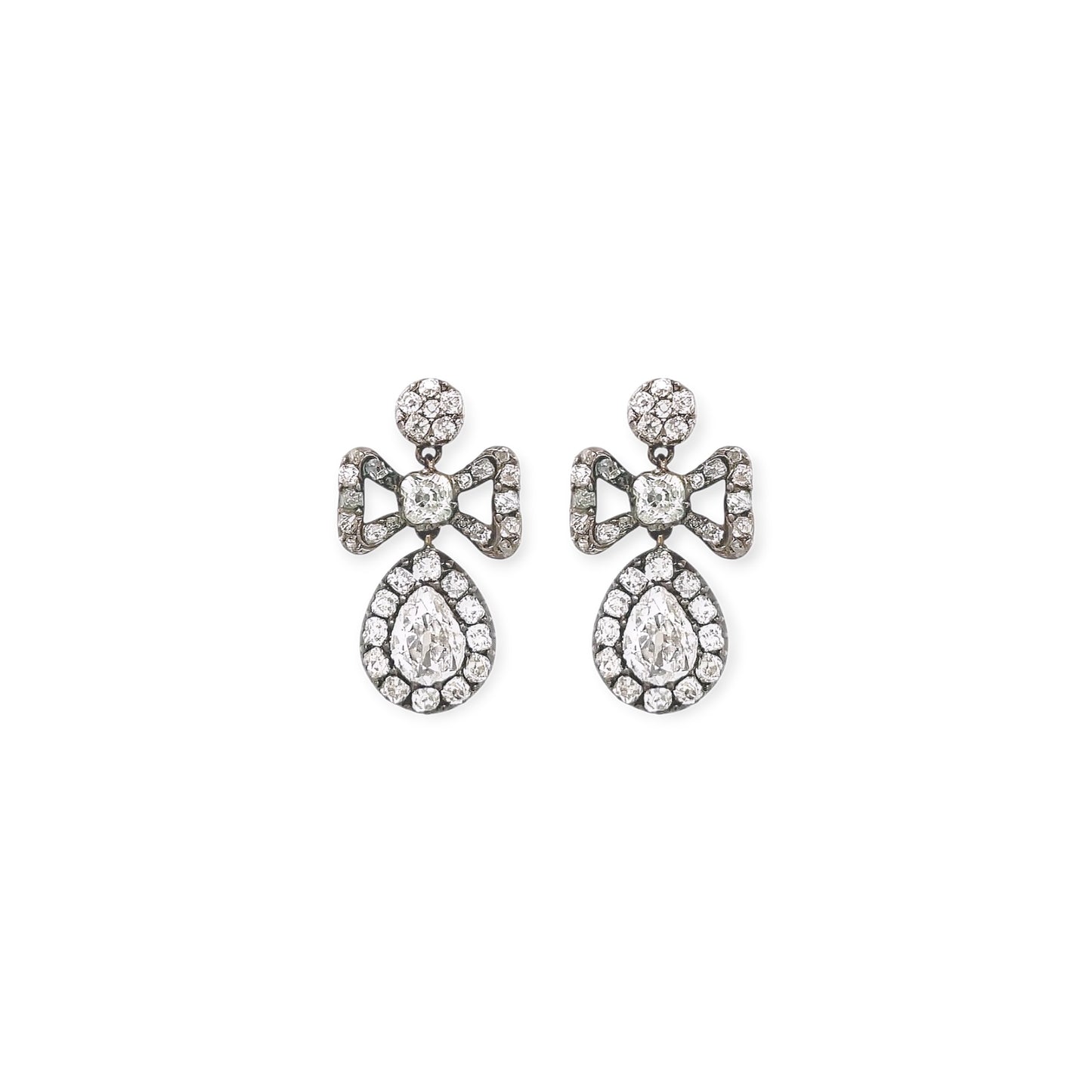 Antique Silver Topped Gold Diamond Girandole Earrings