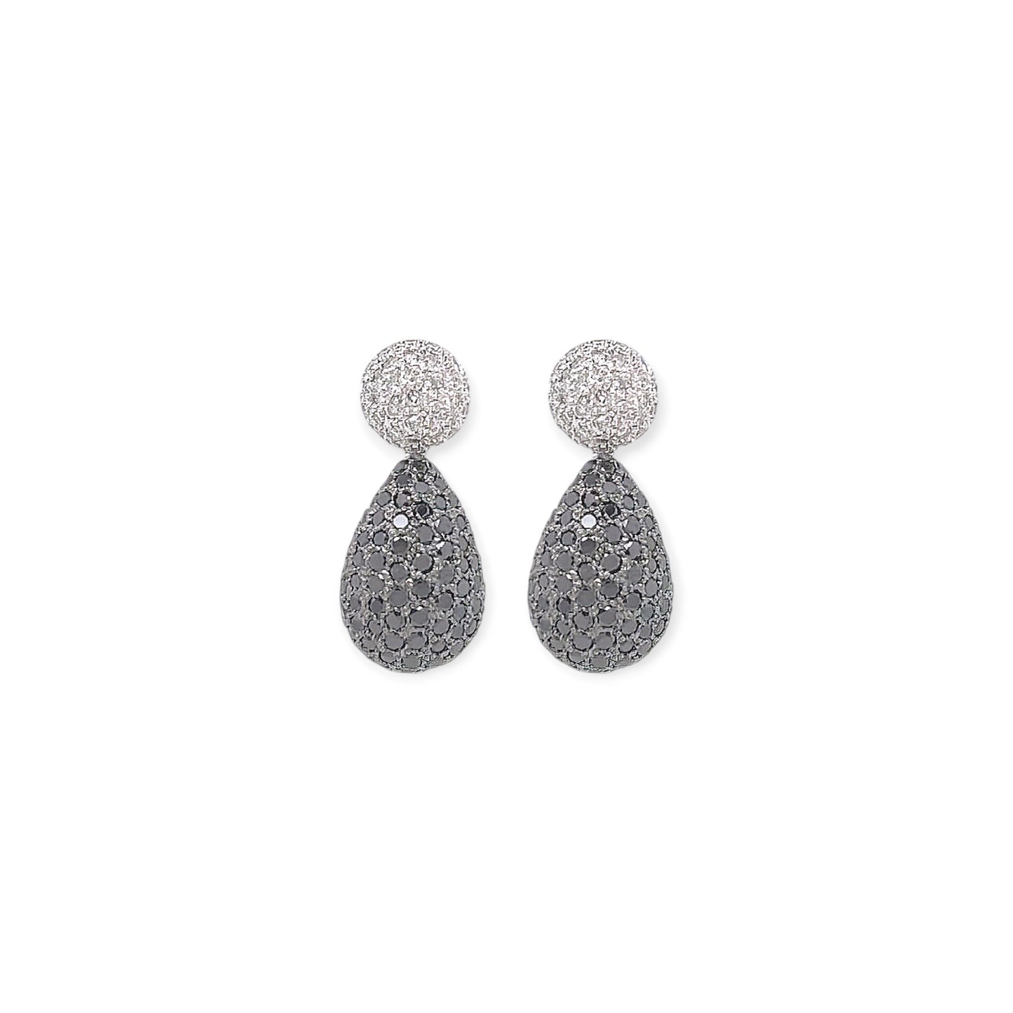 White Gold Black and White Diamond Tear Drop Earrings