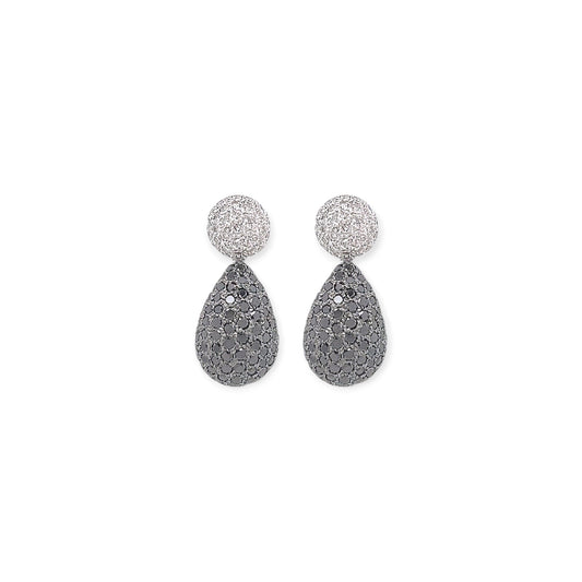 White Gold Black and White Diamond Tear Drop Earrings
