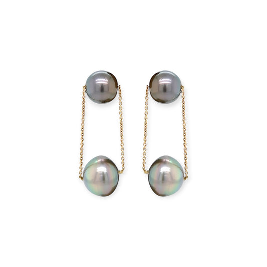 Gold Tahitian Pearl Pendant Drop Earrings