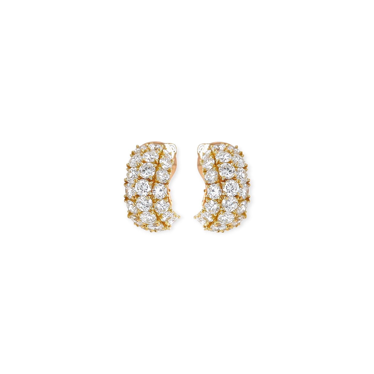 French Gold Diamond Curved Half Hoop Earrings