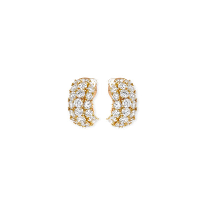 French Gold Diamond Curved Half Hoop Earrings