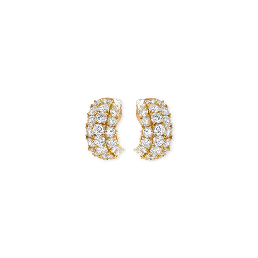 French Gold Diamond Curved Half Hoop Earrings