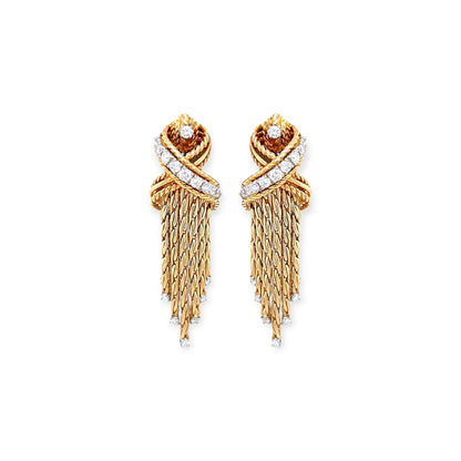 Gold Diamond X Ropework Tassel Earrings