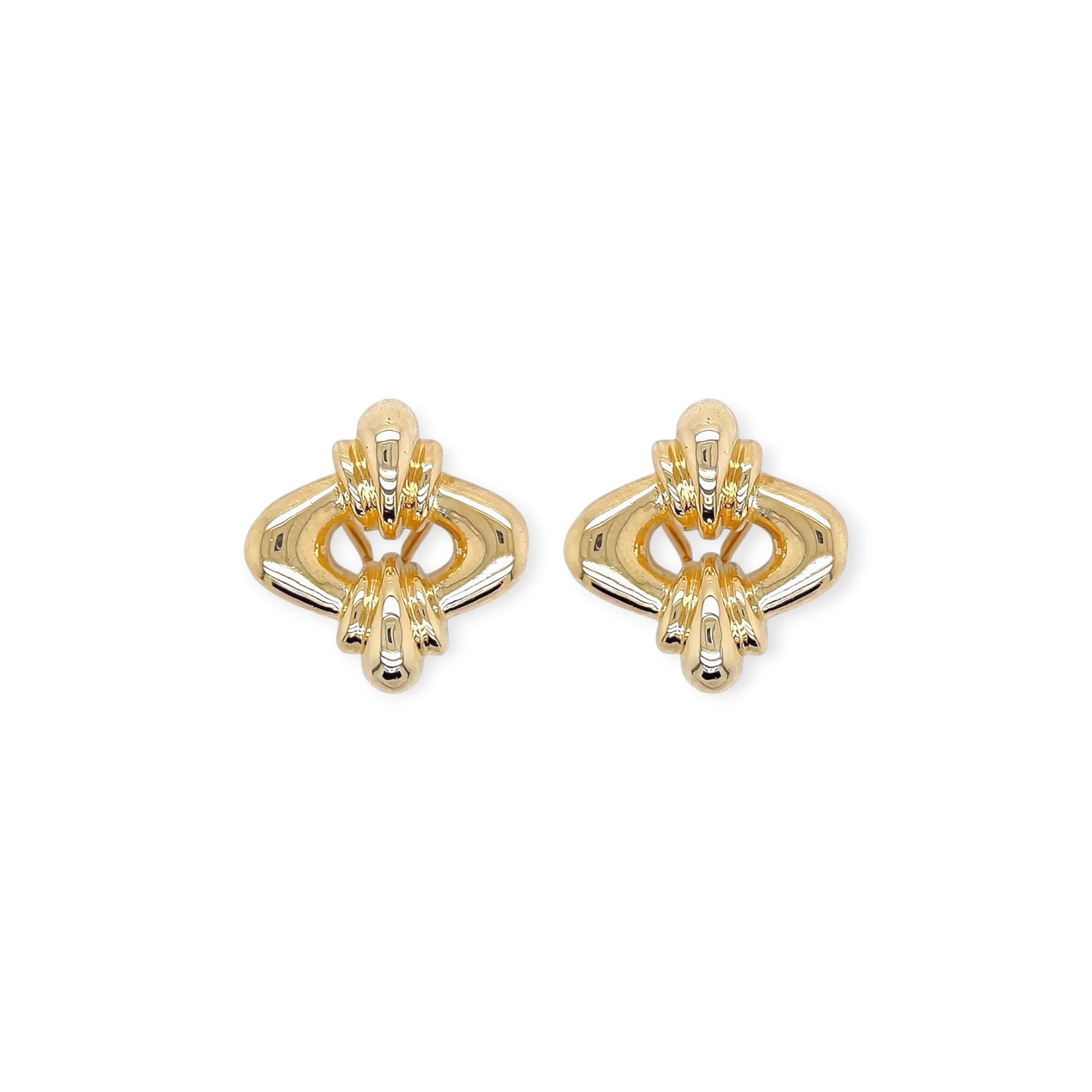 Gold Navette Trefoil Earrings