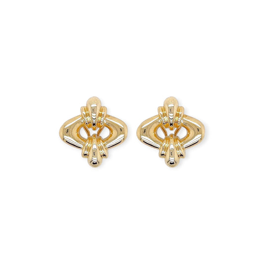 Gold Navette Trefoil Earrings