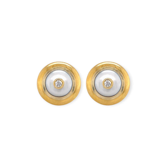 Gold Pearl Diamond Domed Earrings