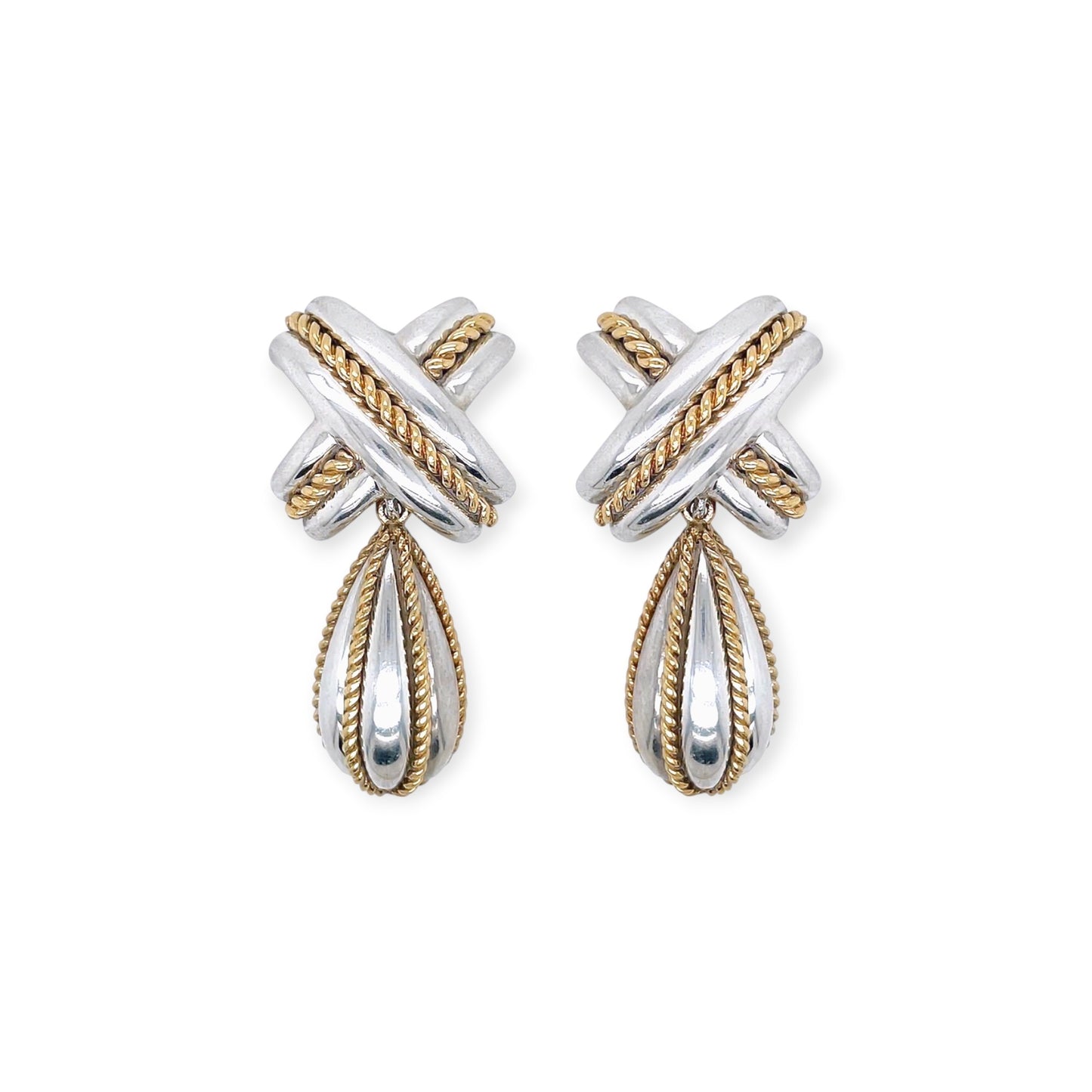 Tiffany Signature X Silver Gold Earrings