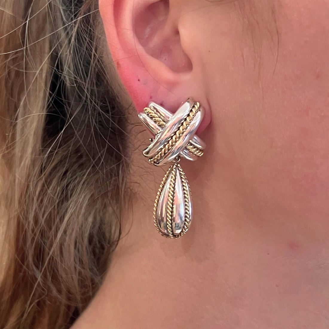 Tiffany Signature X Silver Gold Earrings
