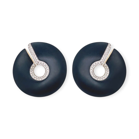 Vhernier Gold Jet Diamond Disc Earrings