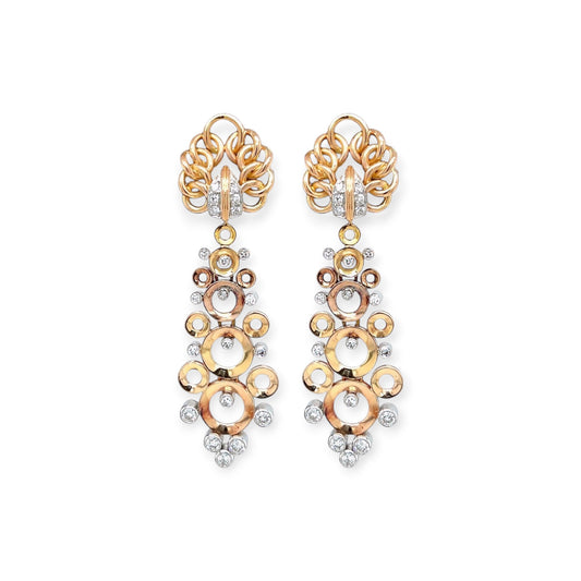 1940s Rose Gold Platinum Diamond Palmette Drop Earrings