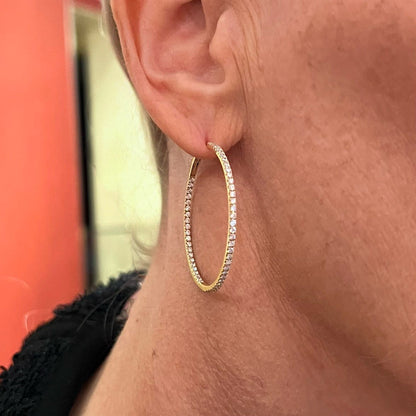 Large Gold Diamond "In and Out" Hoop Earrings