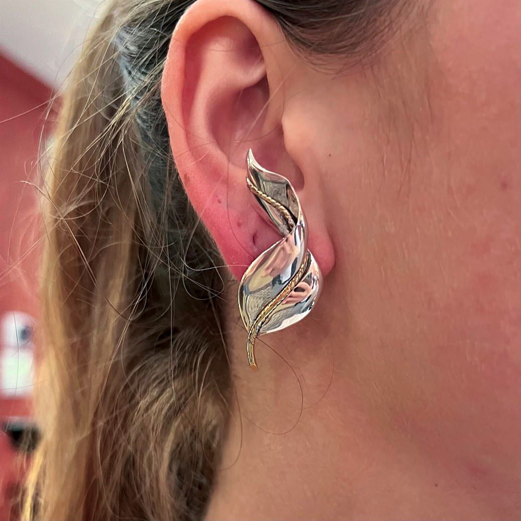 Tiffany Twisted Leaf Silver Gold Earrings